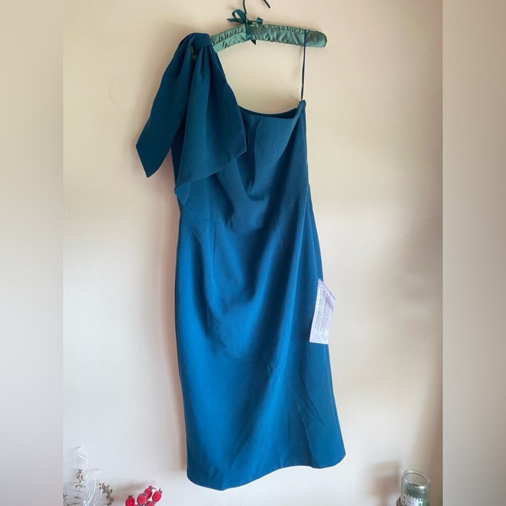 Dress The Population Tiffany Dress one shoulder midi‎ crepe peacock blue extra l - Picture 3 of 9